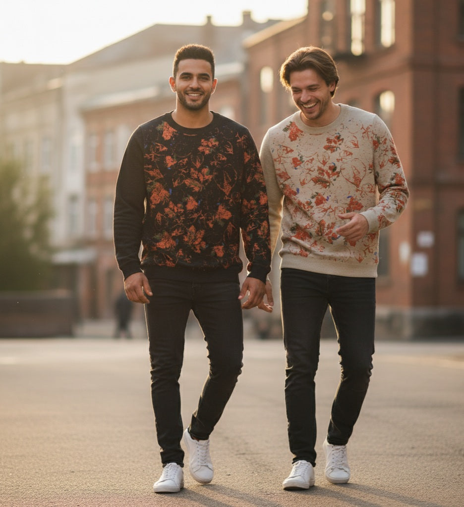 Beige Foliage Knitted crew neck sweater