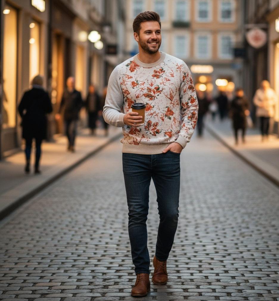 Bone Foliage Knitted crew neck sweater